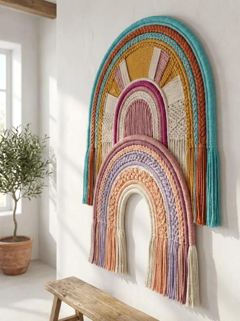 Colorful Bohemian Rainbow Arch Woven Art