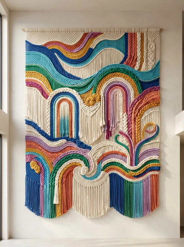 Dramatic Oversized Rainbow Macramé Statement Wall