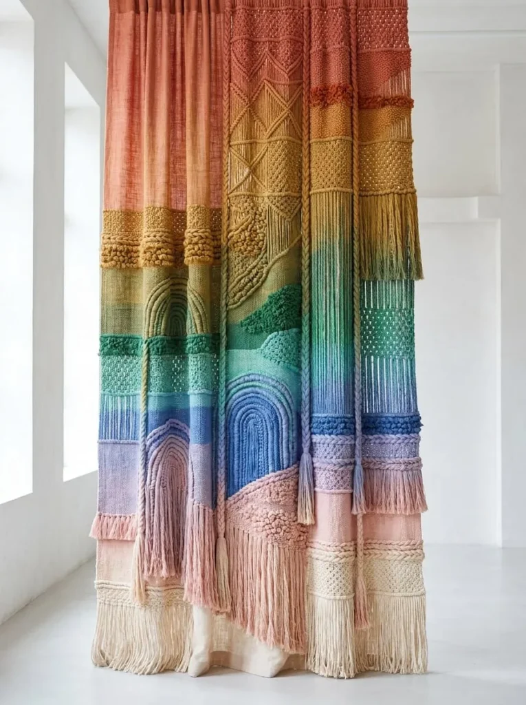 Rainbow Boho Woven Curtain