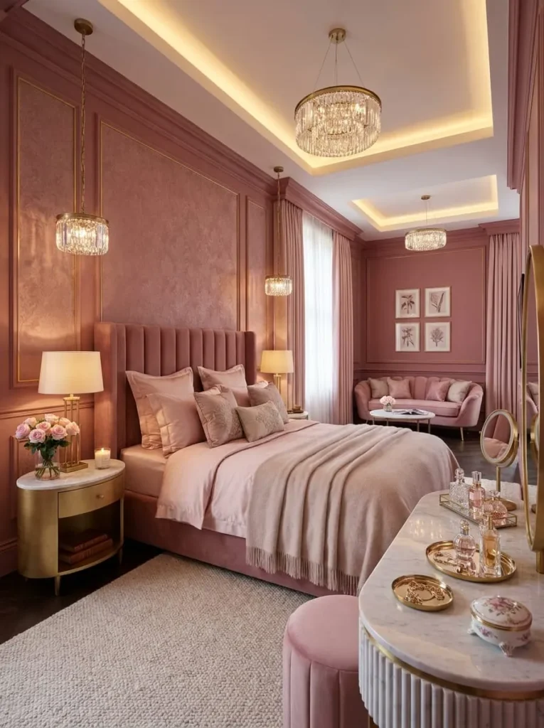 Dusty Rose Pink Luxury Bedroom