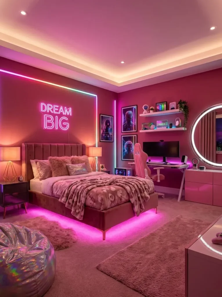 Pink Neon Aesthetic Bedroom