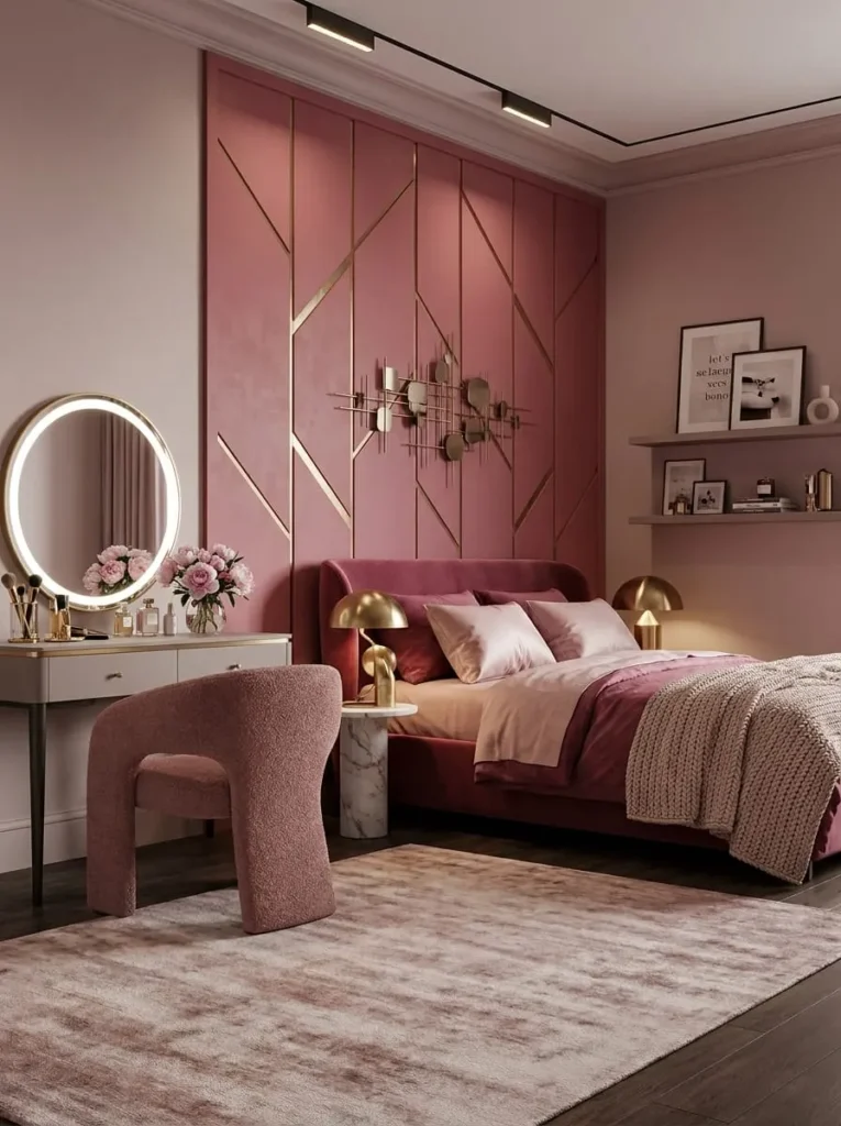 Dark Pink Accent Wall Bedroom