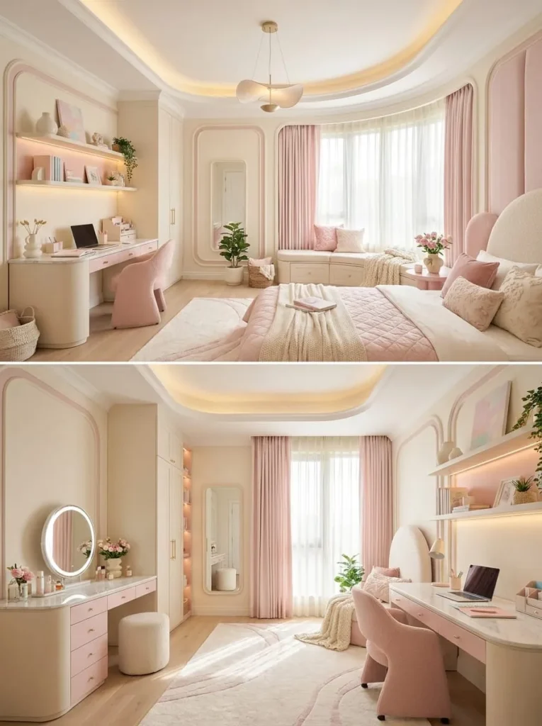 Baby Pink and Cream Cute Bedroom