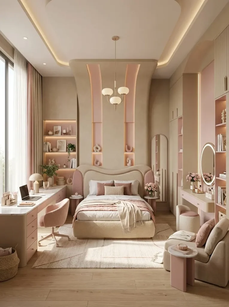 Pink and Beige Minimalist Teen Room