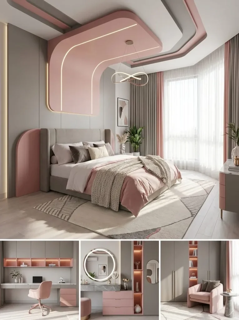 Pink and Grey Modern Teenage Bedroom