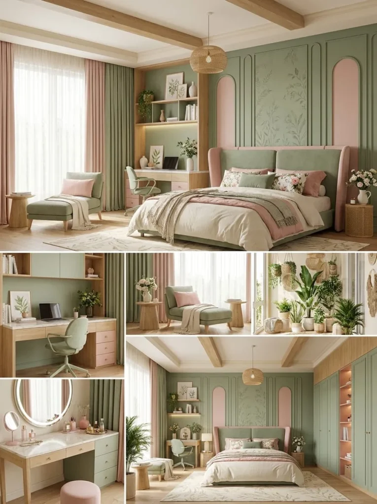Pink and Sage Green Nature Inspired Room