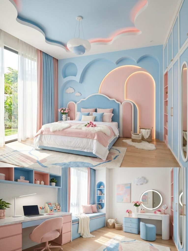 Pink and Light Blue Fresh Bedroom
