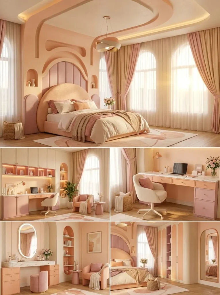 Peach Pink and Coral Cozy Bedroom