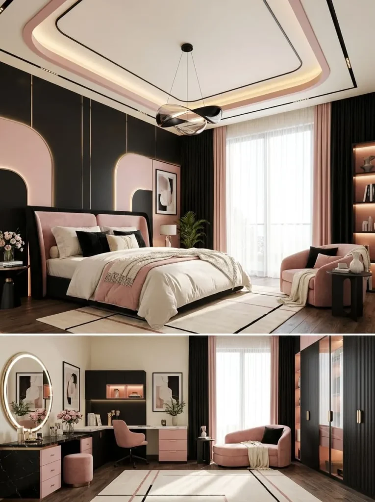 Pink and Black Trendy Teen Bedroom