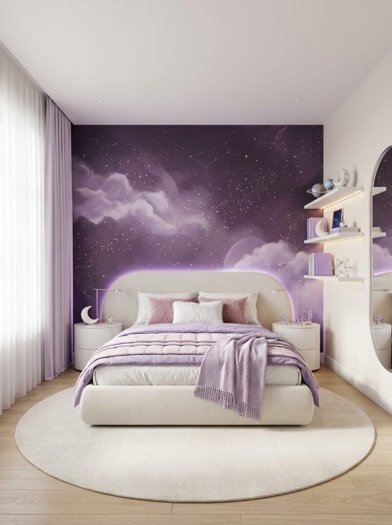Deep Purple Galaxy Accent Wall