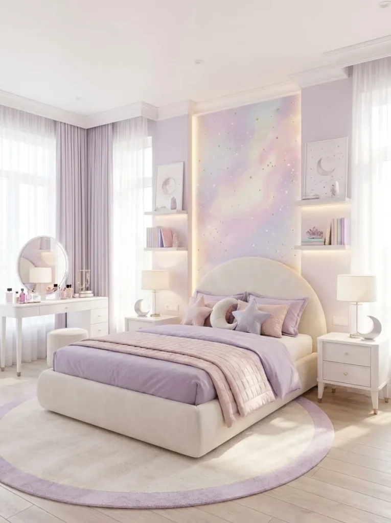 Lavender and Soft Pink Cosmic Bedroom