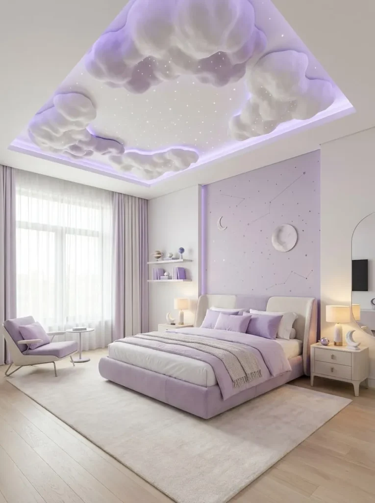 Purple Galaxy Ceiling with Glowing Stars