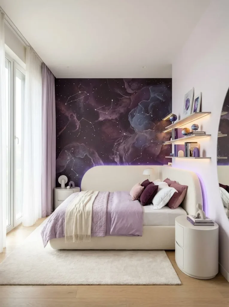 Modern Dark Purple Galaxy Bedroom