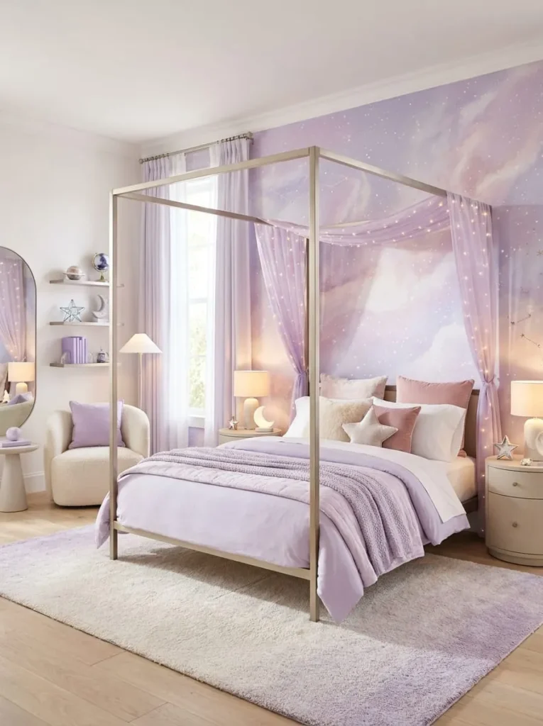 Cozy Purple Galaxy Canopy Bed