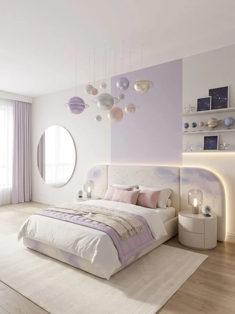 Celestial Purple Bedroom with Planet Decor