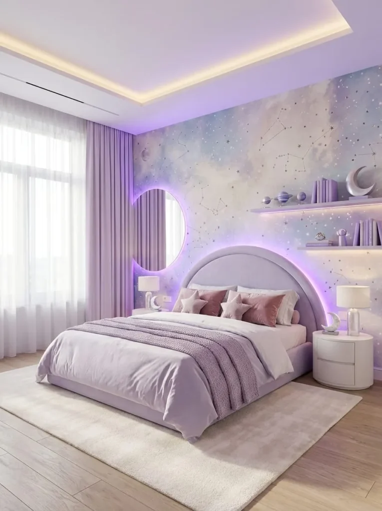 Purple Galaxy Bedroom with LED Lighting