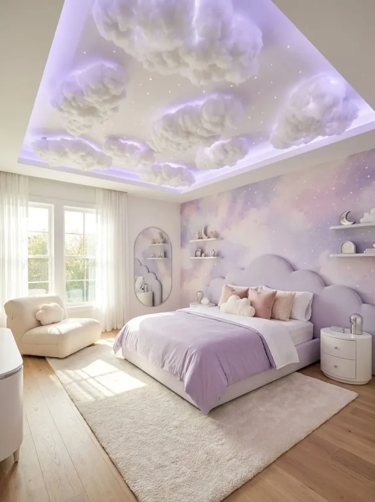 Soft Purple Cloud Galaxy Bedroom