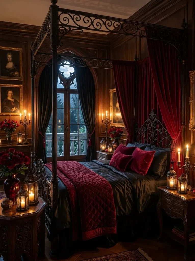  Black-and-Red Gothic Romantic Canopy Bedroom