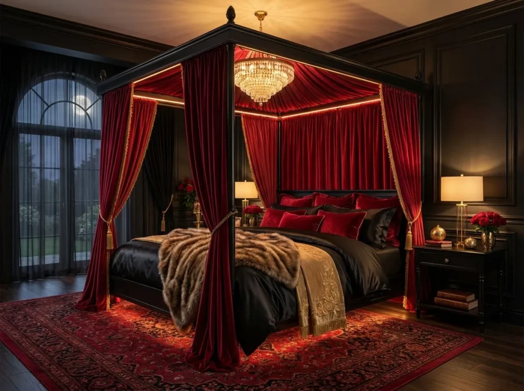 15 Stunning Black and Red Canopy Bed Ideas for a Romantic Bedroom