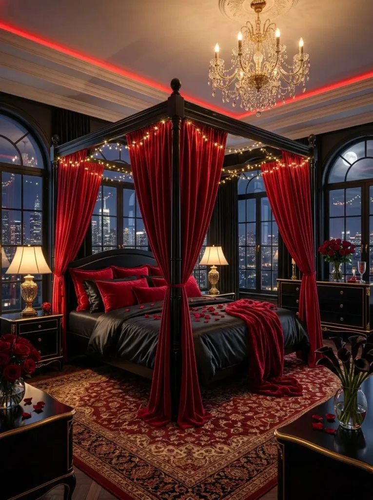 Spectacular Dreamy Luxury Black and Red Canopy Bedroom
